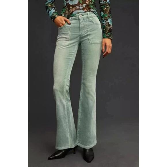 Anthropologie Pilcro The Icon Corduroy Jeans Pants Size 34 Green Flare Low Rise - Picture 1 of 16